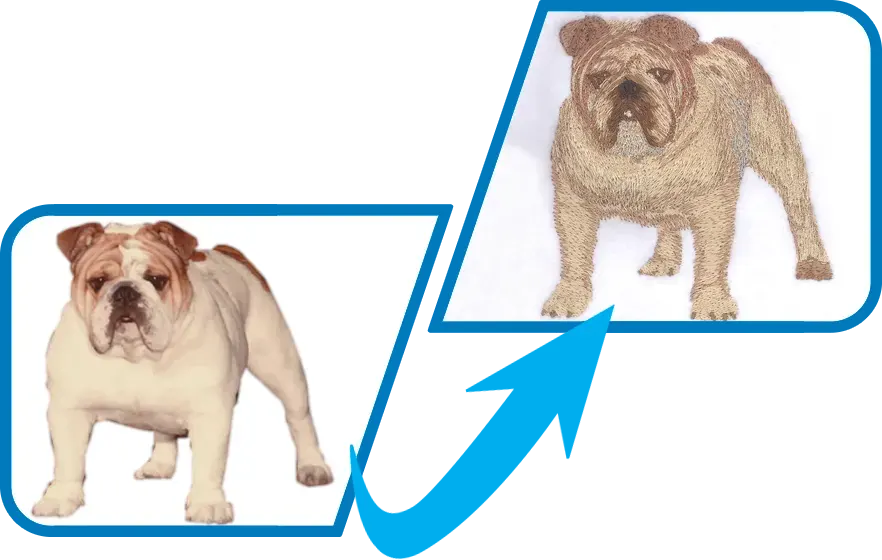 bulldog graphic digitized to embroidery