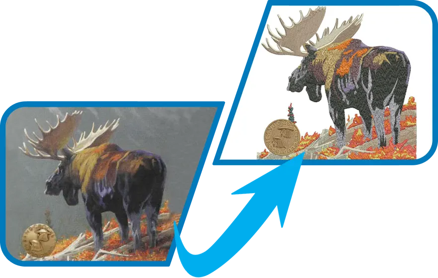 moose graphic digitized to embroidery