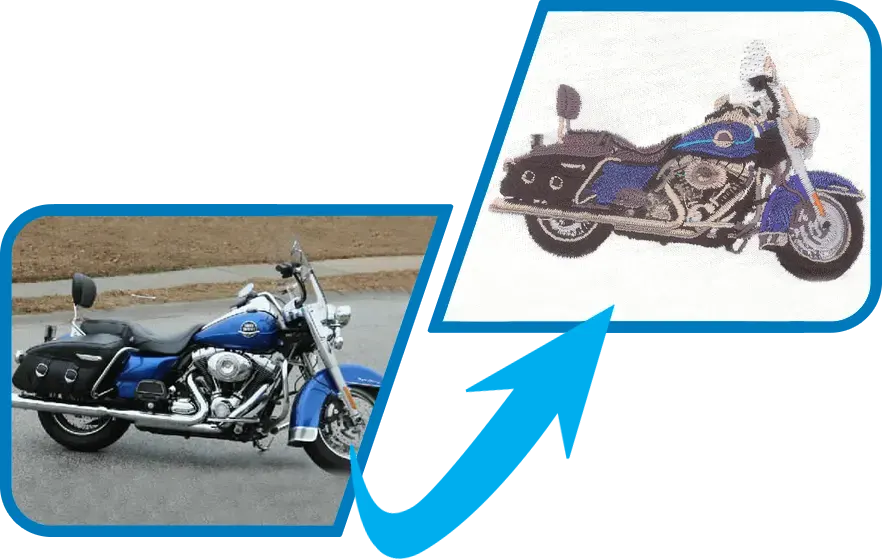 motorbike digitized to embroidery