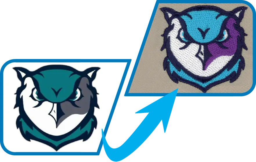 owl logo digitized to embroidery