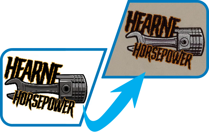 piston graphic digitized to embroidery